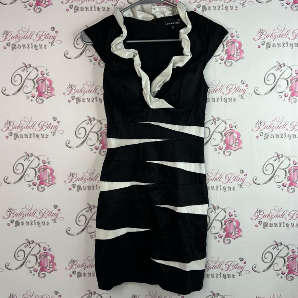Laura dress bodycon ruffle detail collar stripes Elegant Black and White Dress